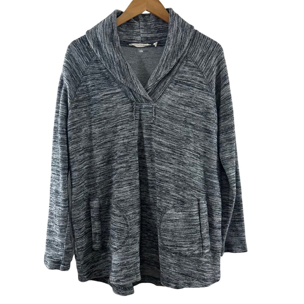 Soft Surroundings Womens Grey Shawl Collar Pullover Pockets Sweater Cotton SZ L